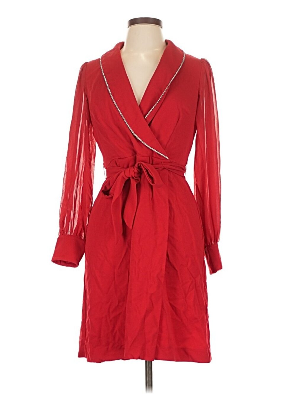 Shelby & Palmer Red Cocktail Wrap dress Rhinestone Trim size 10